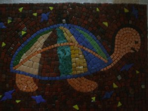 Two people on a turtle